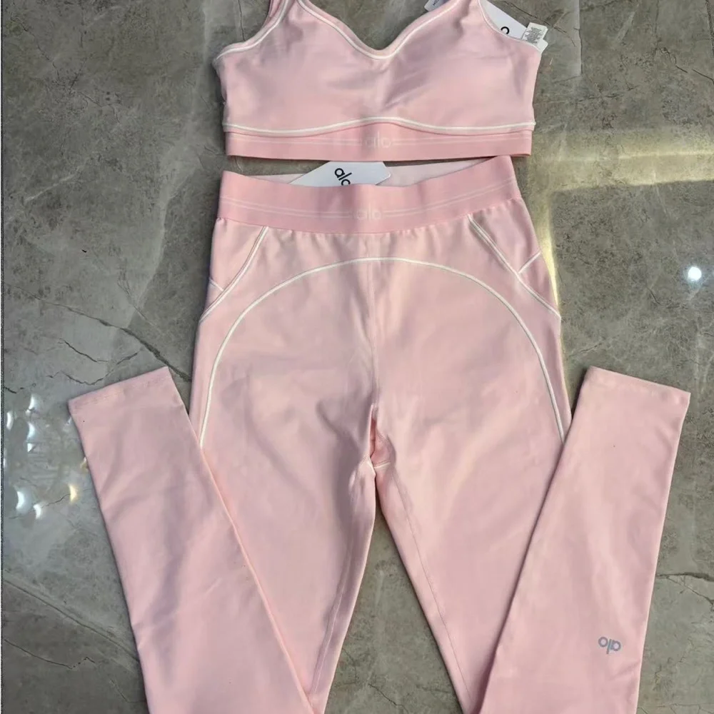 ALO Yoga Light Pink High-Rise Seam Detail Leggings